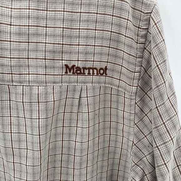 Marmot Tan Plaid Button Down Short Sleeve Shirt Men’s Size L - Picture 3 of 7
